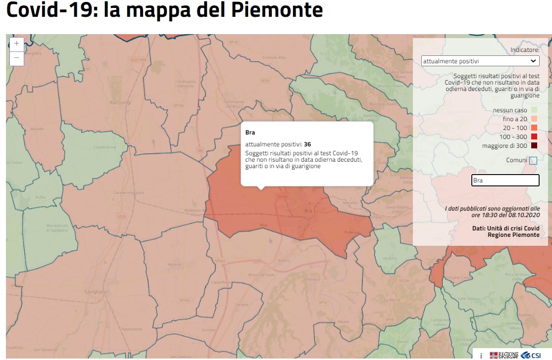 Emergenza Coronavirus. Aggiornamento contagi Bra - 09.10.2020